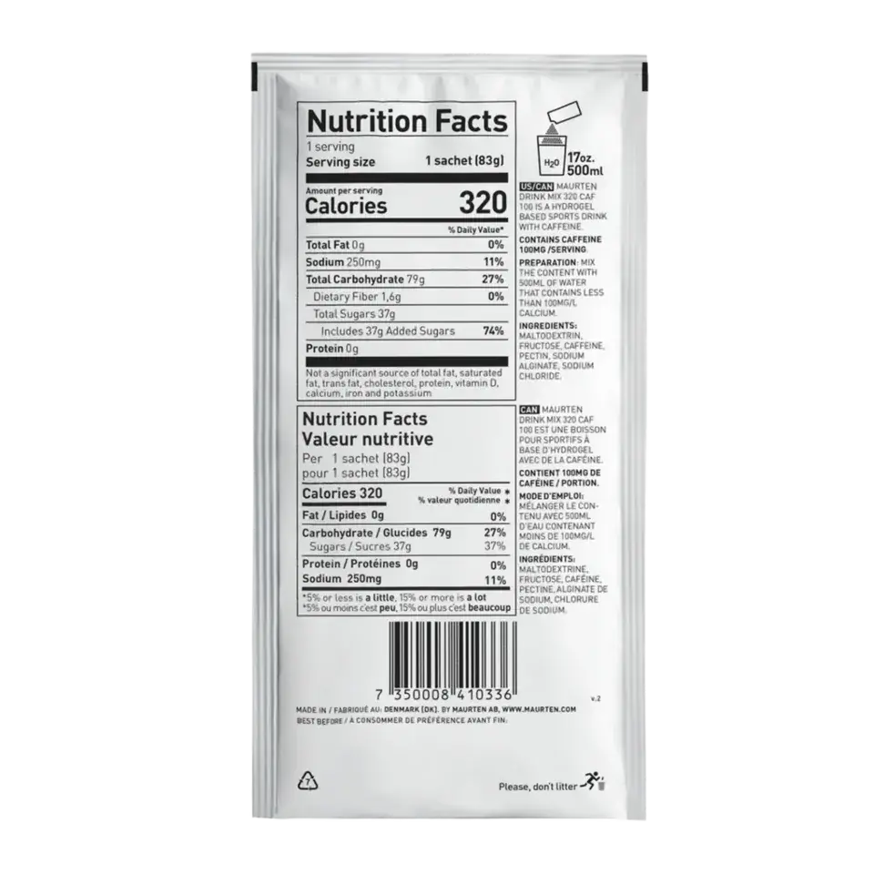 Maurten Drink Mix 320 Caf 100 High-Carb Hydrogel Sports Drink with Caffeine (83g) Maurten