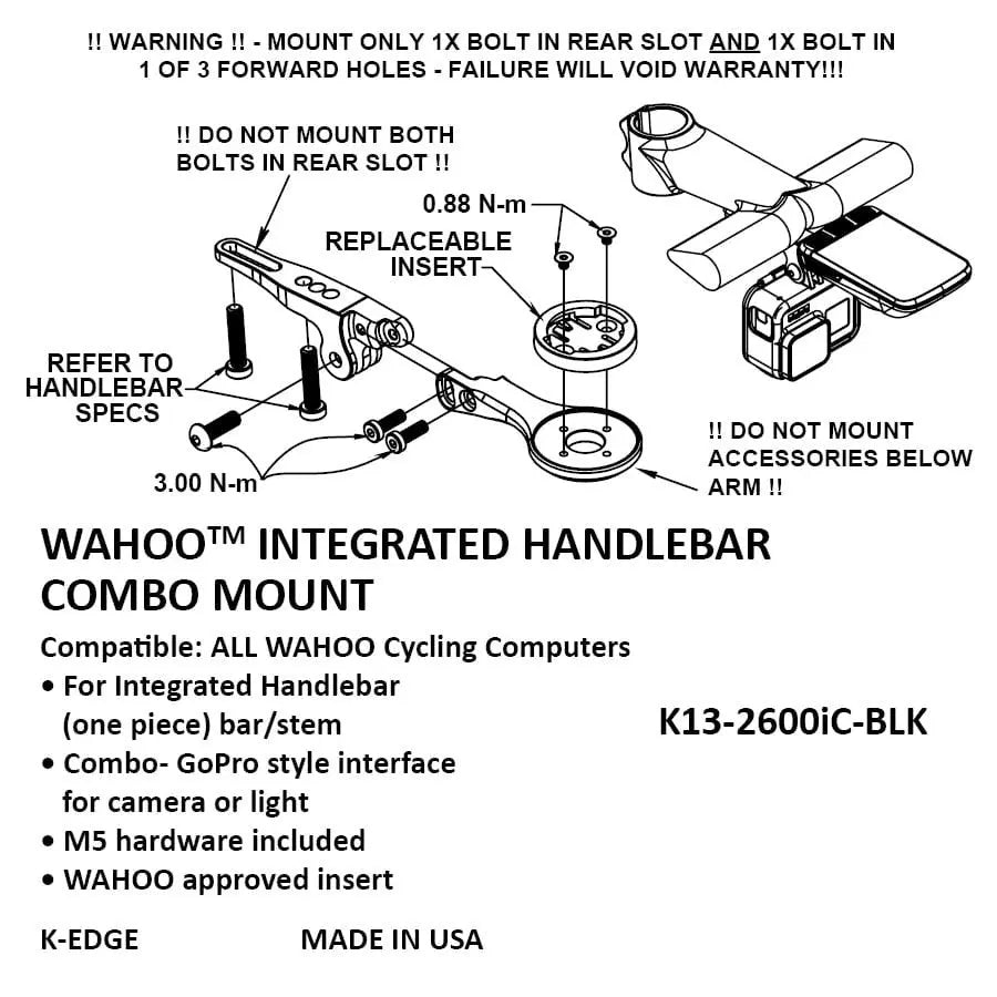 K-EDGE Wahoo Integrated Handlebar System Mount Combo - Black K-Edge