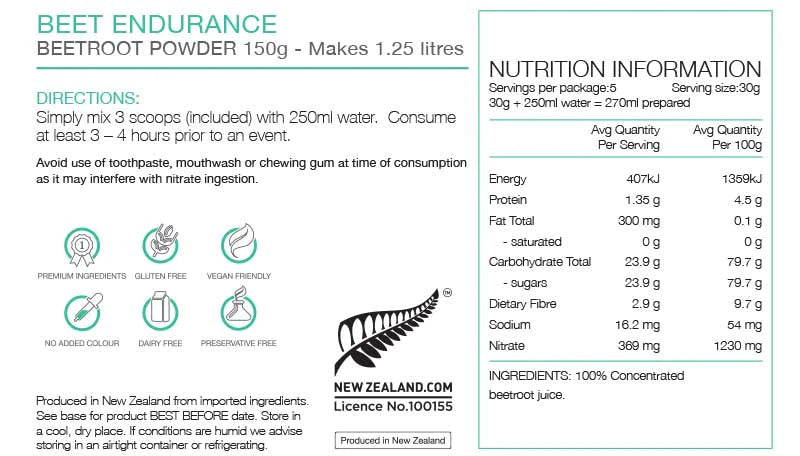 Pure Beet Endurance Concentrated Beetroot Powder - 150g