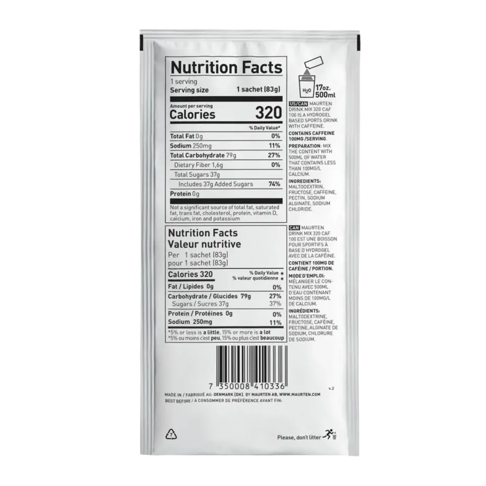Maurten Drink Mix 320 Caf 100  High-Carb Hydrogel Sports Drink with Caffeine (83g)