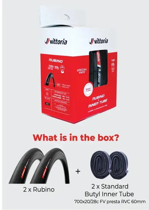 Vittoria Rubino V-G2 28mm Road Tyres Twin Pack + 2×60mm Tubes