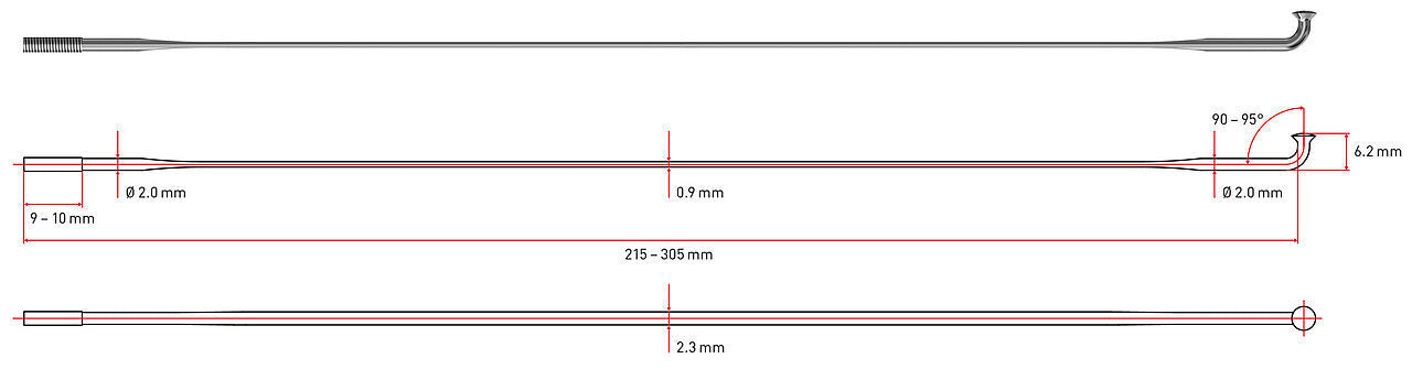 J-Bend Aerolite Spoke 2.0/2.3 x 0.9 Black 246mm (SAT020246S0004) - No Nipples