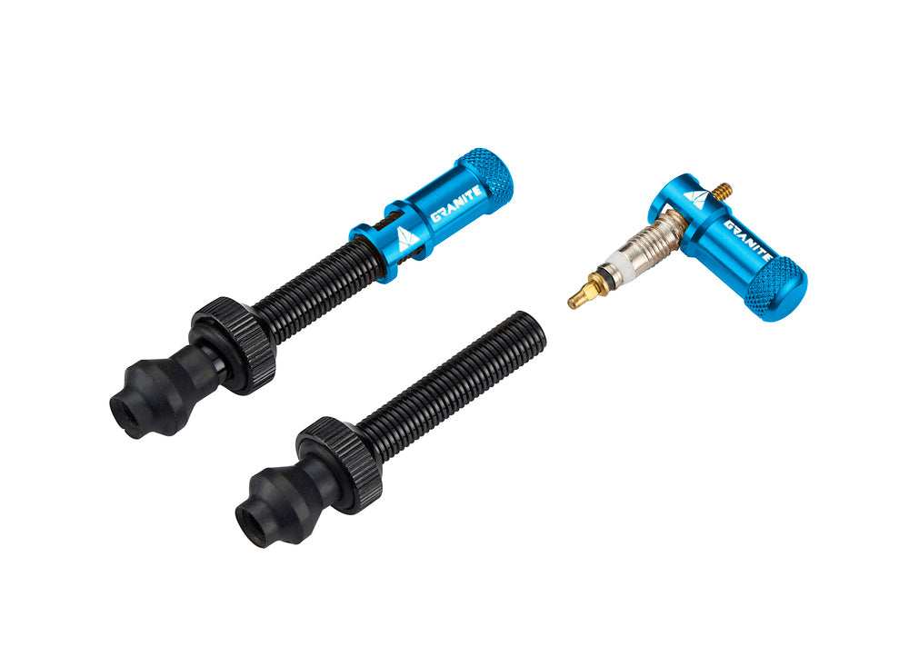 Granite Design Juicy Nipple Valve Cap Pair (inc Tubeless Valves 48mm) Black