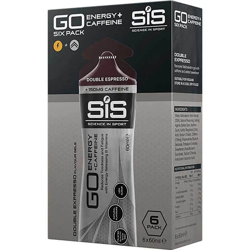 Science In Sport (SIS) GO Energy Gel+ Caffeine (6 x 60ml) [Flavour: Double Espresso] Science In Sport (SIS)